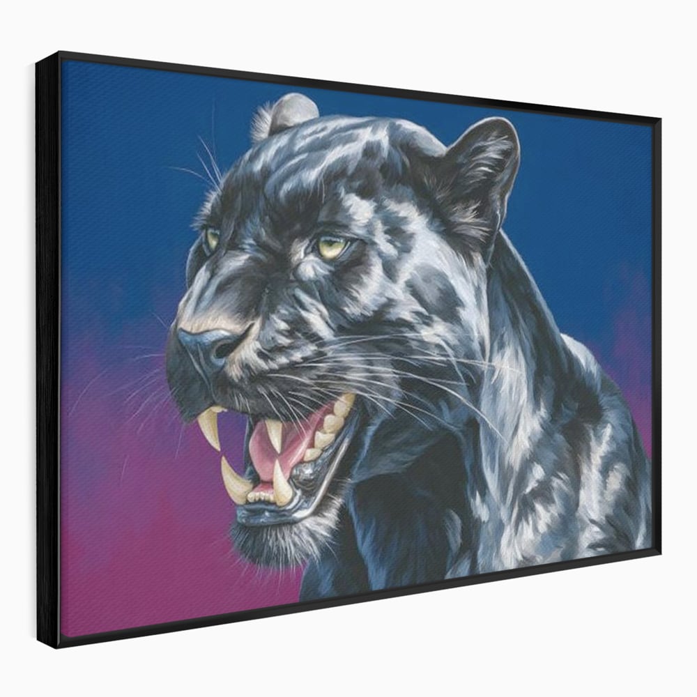 Tablou canvas cu tablou canvas cu pantera neagra, in rama de aluminiu negru